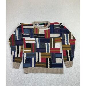 Byford Sweater Mens Large Multicolor Silk Cotton Crewneck Geometric 3D Knit